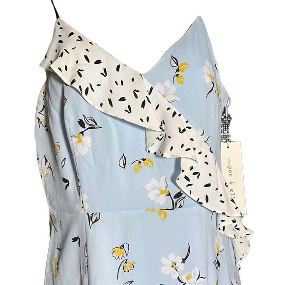 Cooper & Ella Women's Sleeveless Floral Ruffled Accent Blue Mini Dress Size S NW - Picture 2 of 13